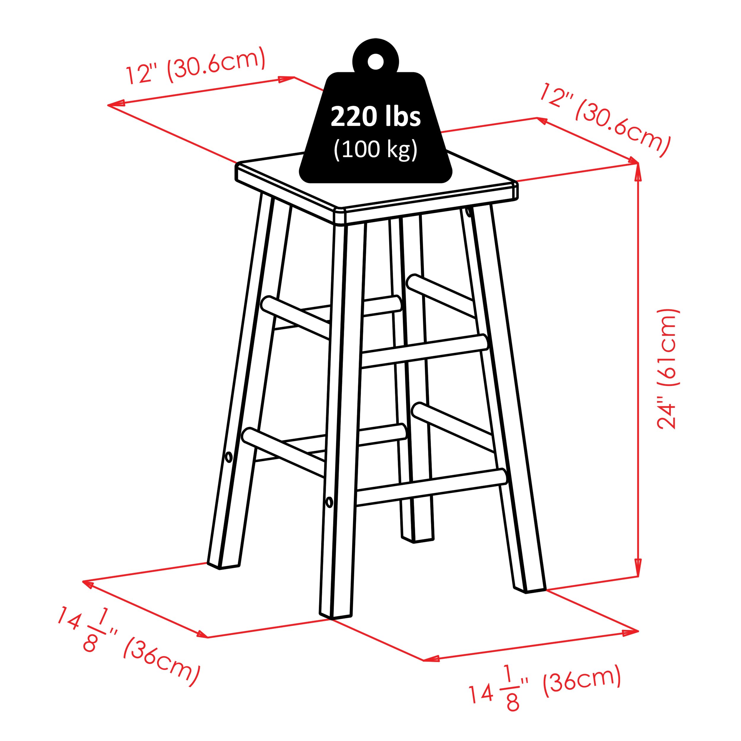 Winsome Carrick Counter Stool with Footrests, 24" High, 14" Wide, Teak - Image 3