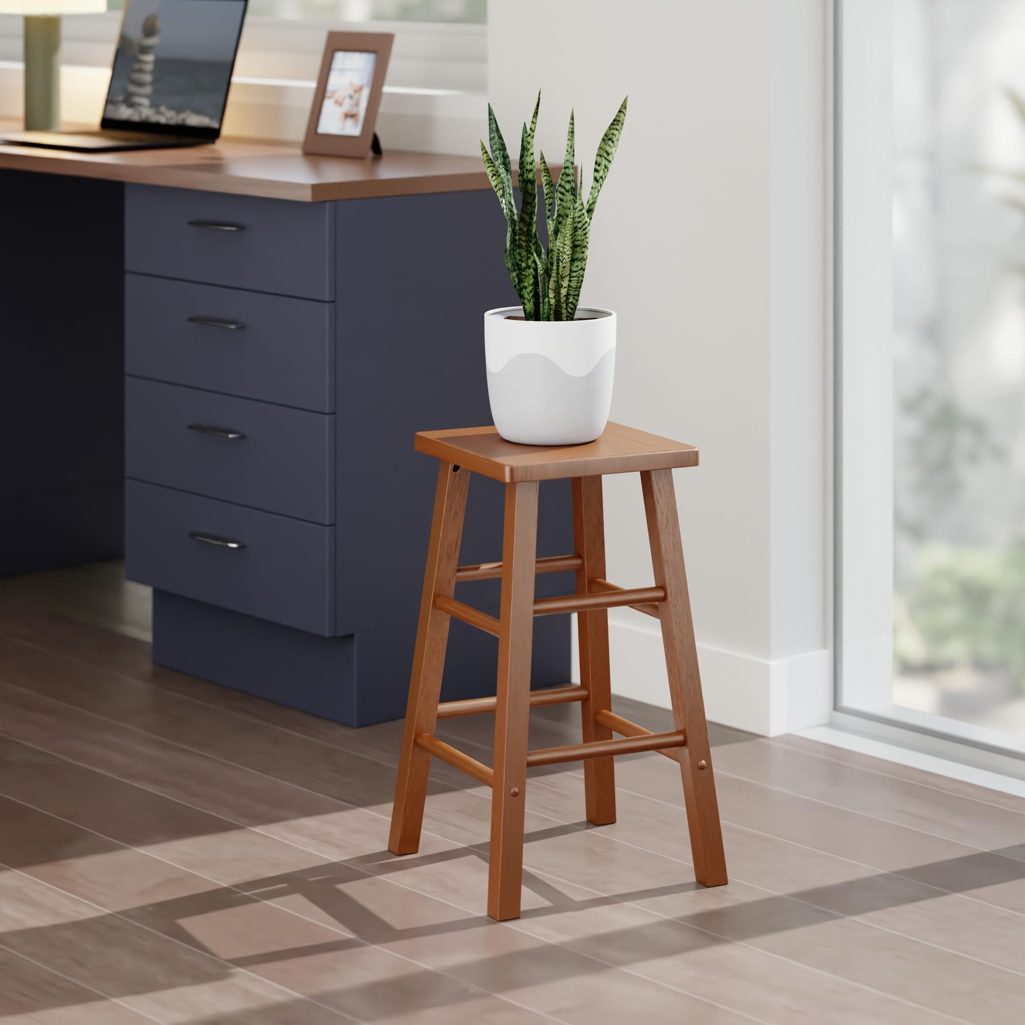 Winsome Carrick Counter Stool with Footrests, 24" High, 14" Wide, Teak - Image 8
