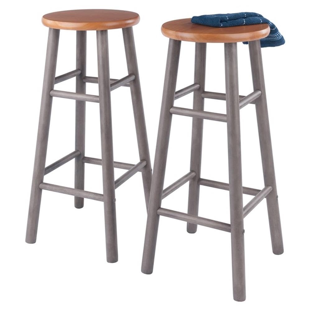 Winsome Huxton 2-Piece Bar Stools, 29 in, Teak Seat with Oyster Gray Base, Solid Wood - Image 4
