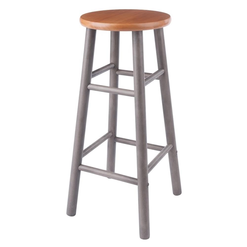 Winsome Huxton 2-Piece Bar Stools, 29 in, Teak Seat with Oyster Gray Base, Solid Wood - Image 6