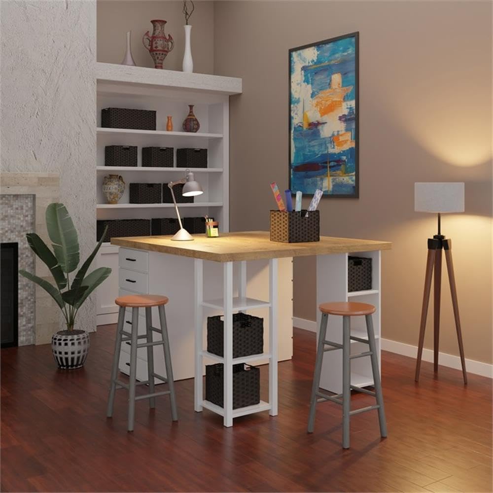 Winsome Huxton 2-Piece Bar Stools, 29 in, Teak Seat with Oyster Gray Base, Solid Wood - Image 7