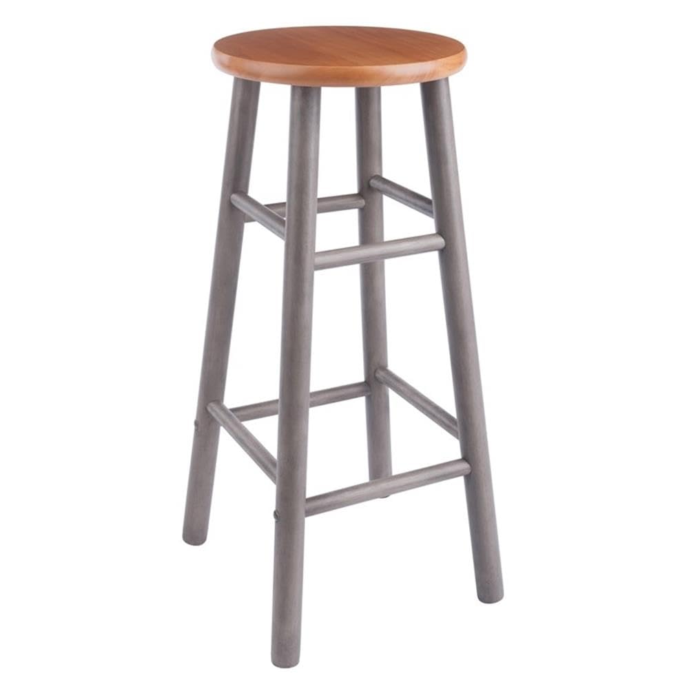 Winsome Huxton 2-Piece Bar Stools, 29 in, Teak Seat with Oyster Gray Base, Solid Wood - Image 9