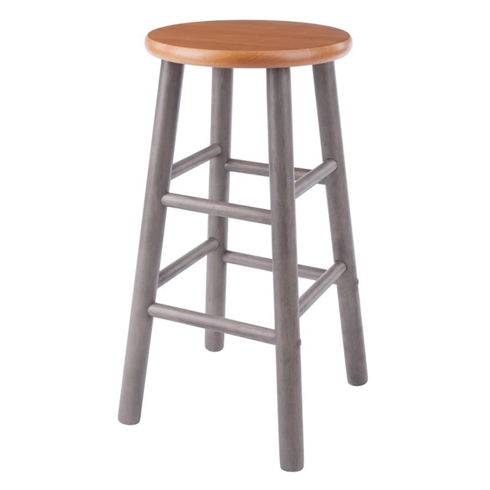 Winsome Huxton 2-Piece Counter Stools, 24 in, Teak Seat with Oyster Gray Base, Solid Wood - Image 4