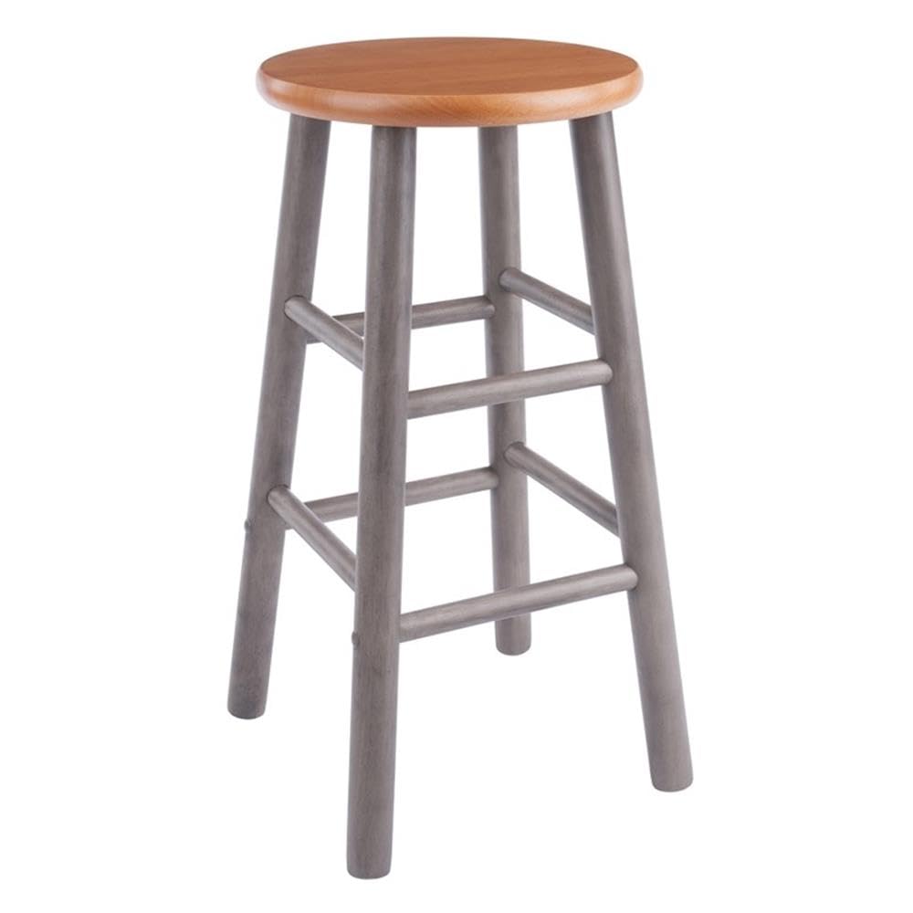 Winsome Huxton 2-Piece Counter Stools, 24 in, Teak Seat with Oyster Gray Base, Solid Wood - Image 5