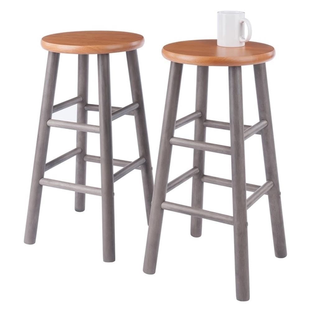Winsome Huxton 2-Piece Counter Stools, 24 in, Teak Seat with Oyster Gray Base, Solid Wood - Image 8