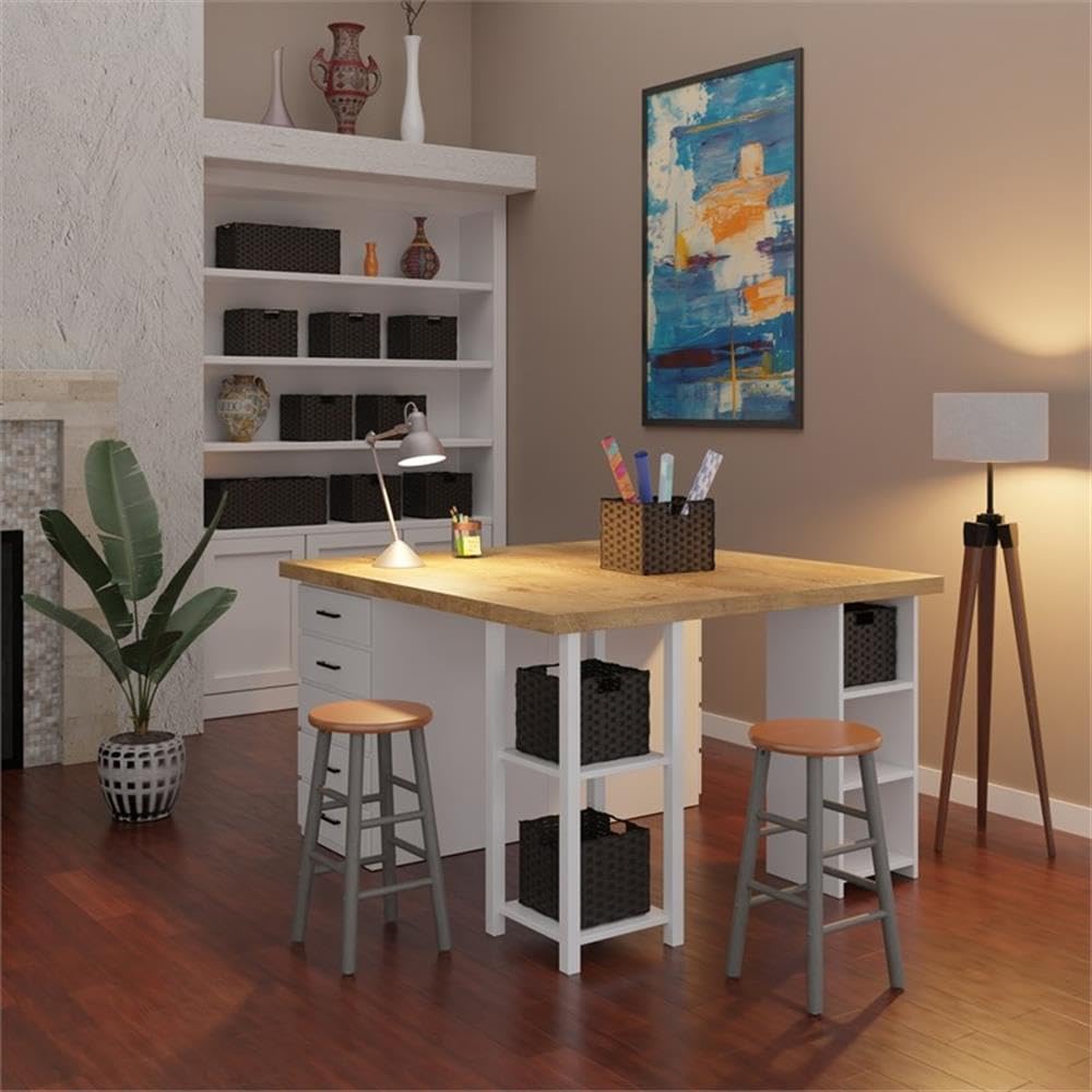 Winsome Huxton 2-Piece Counter Stools, 24 in, Teak Seat with Oyster Gray Base, Solid Wood - Image 9