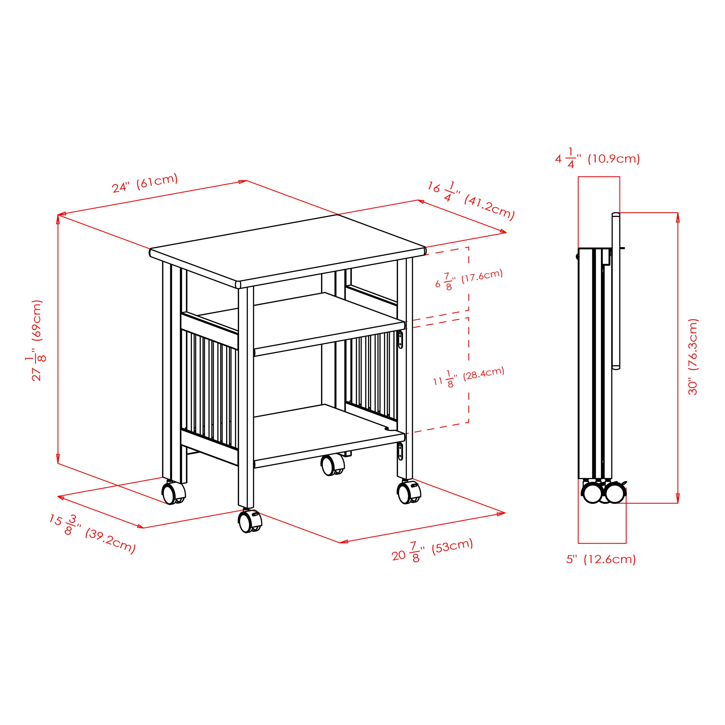 Winsome Mission 2-Shelf Wood Mobile Printer Stand, Brown (81628) - Image 15