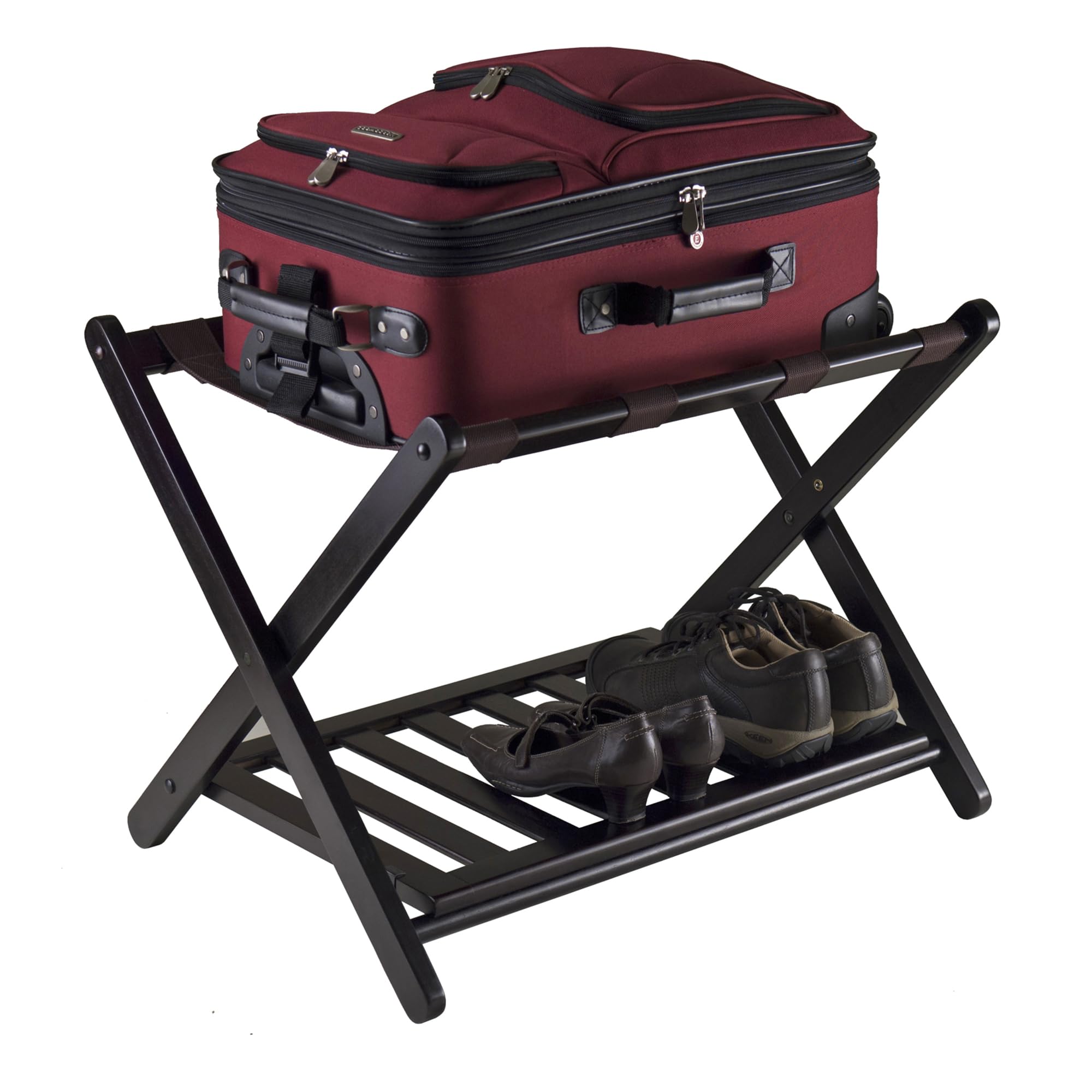 Winsome Reese Luggage Rack with Storage Shelf, for Guest Room, Bedroom, Foldable, No Assembly, Espresso - Image 5