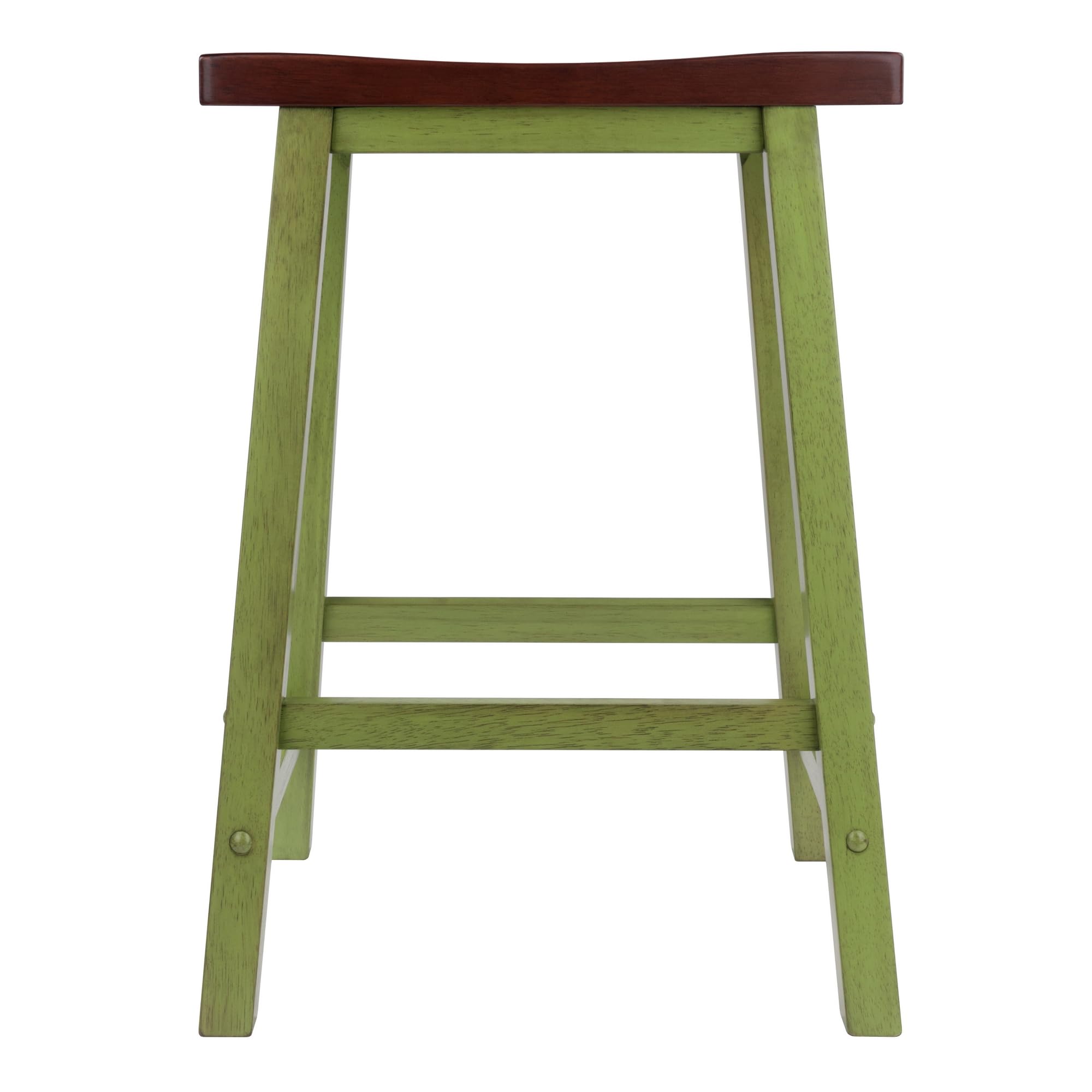 Winsome Satori Saddle Seat 24In Counter Stool Rustic Green and Walnut Finish - Image 4