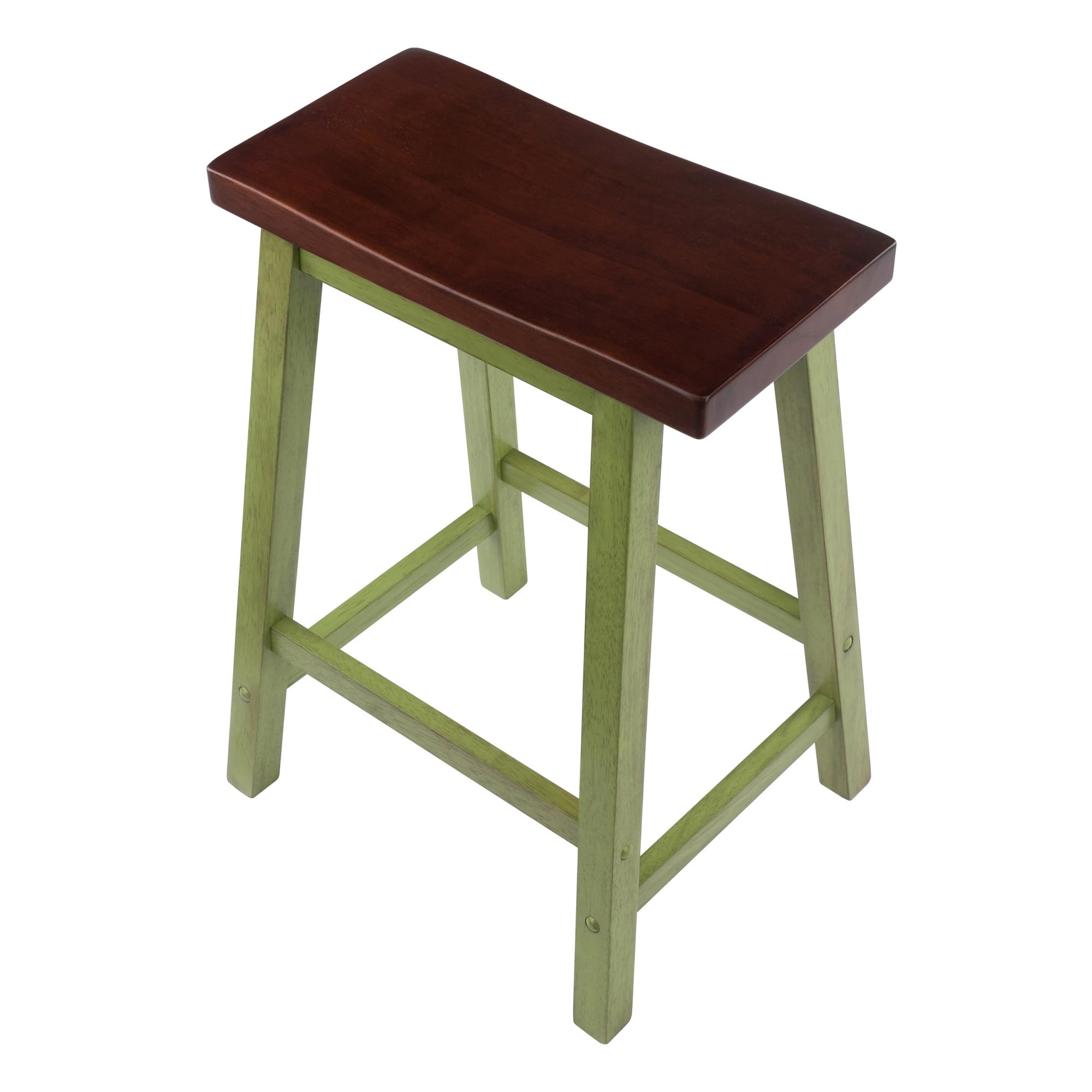 Winsome Satori Saddle Seat 24In Counter Stool Rustic Green and Walnut Finish - Image 6
