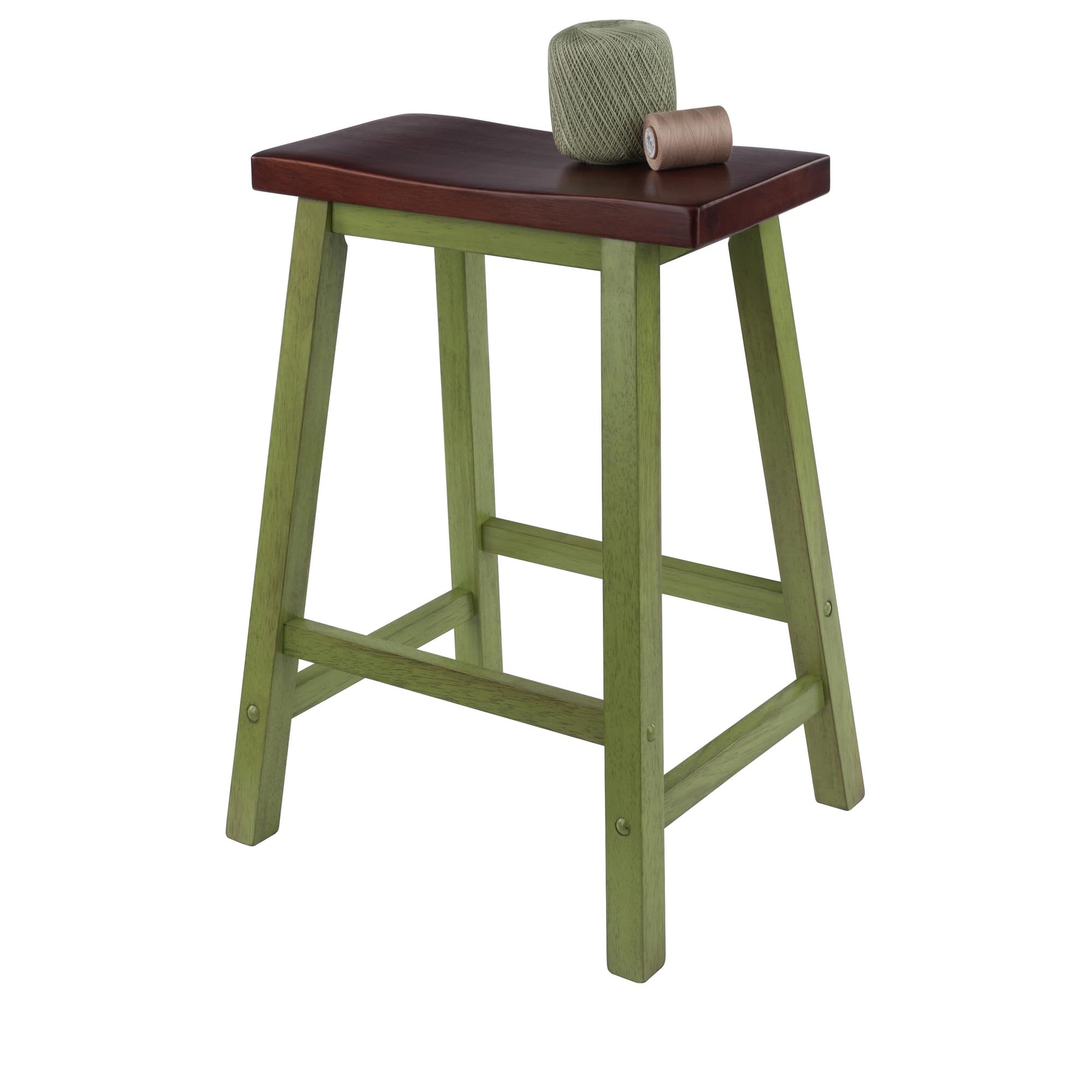 Winsome Satori Saddle Seat 24In Counter Stool Rustic Green and Walnut Finish - Image 8