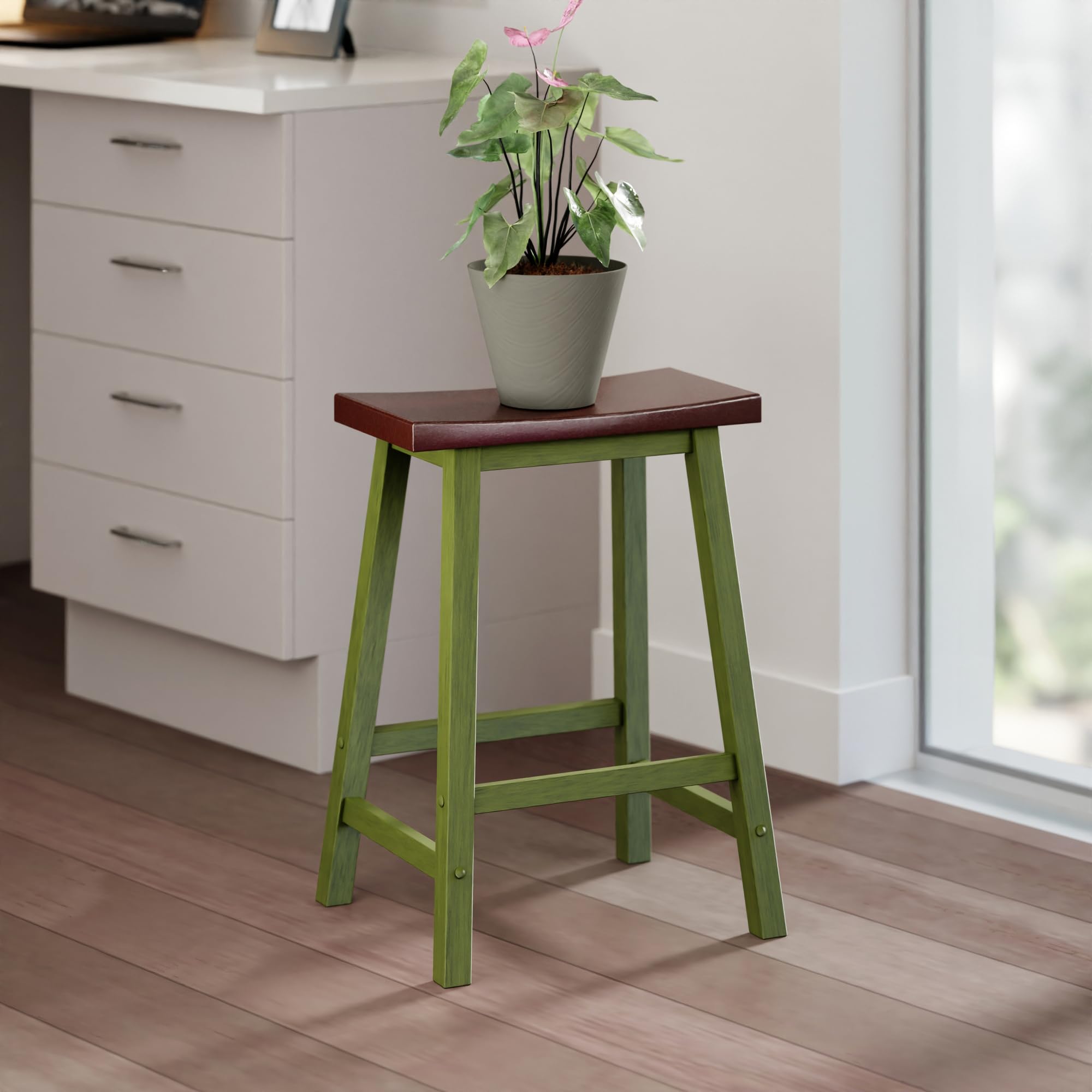Winsome Satori Saddle Seat 24In Counter Stool Rustic Green and Walnut Finish - Image 9