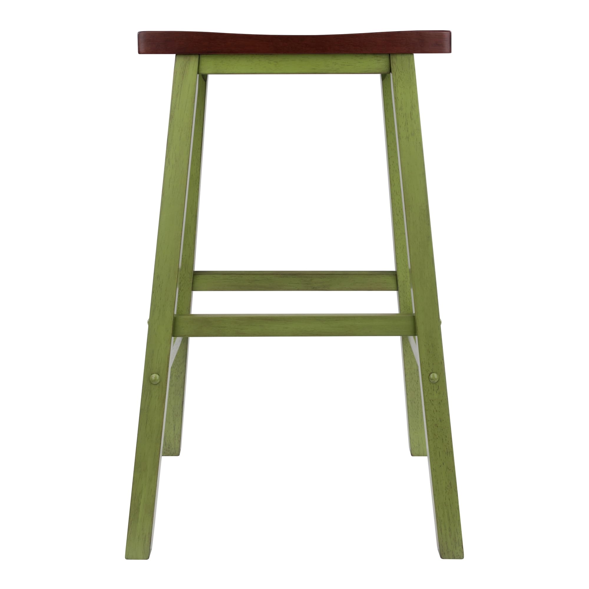 Winsome Satori Saddle Seat 29In Bar Stool, Rustic Green and Walnut Finish - Image 4