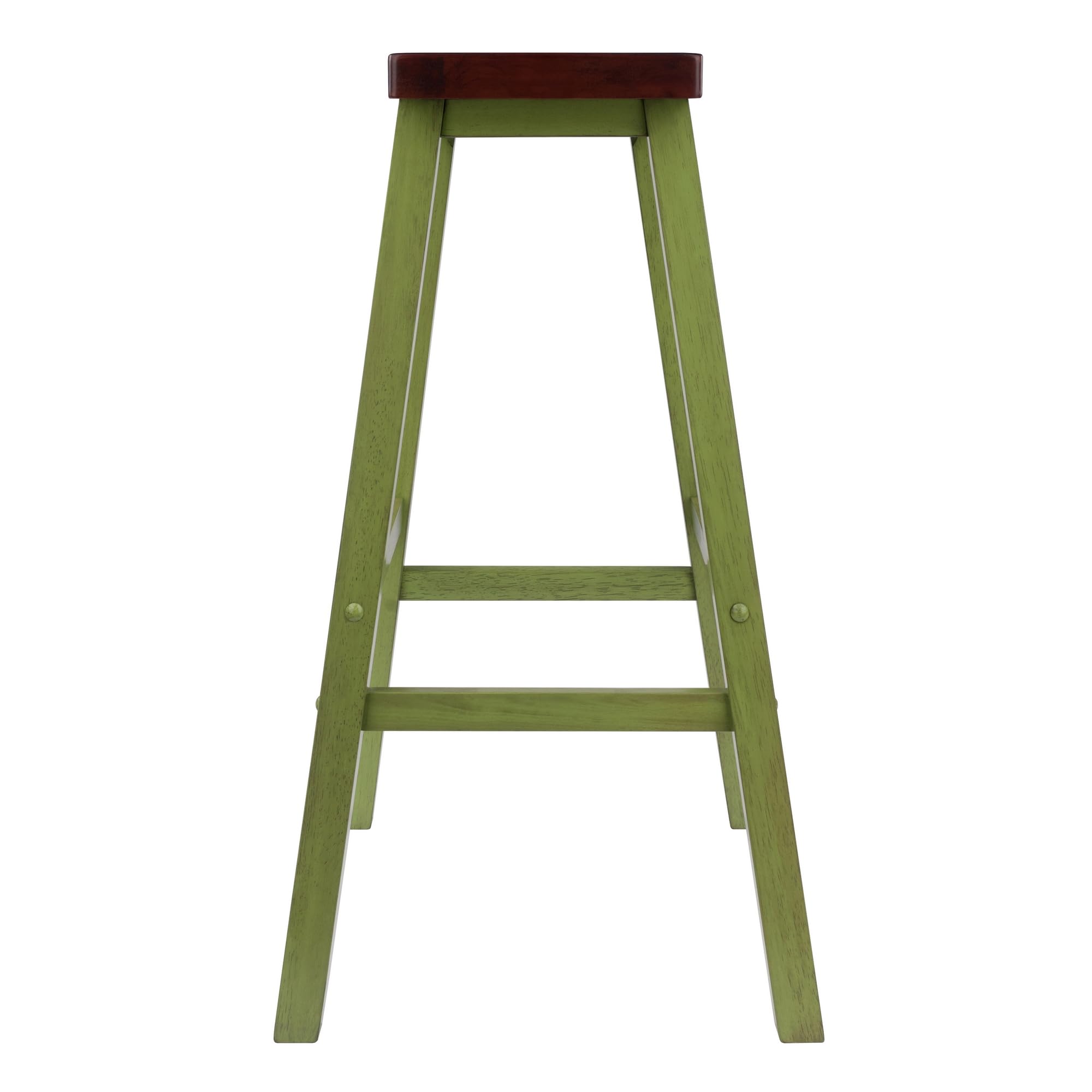 Winsome Satori Saddle Seat 29In Bar Stool, Rustic Green and Walnut Finish - Image 5