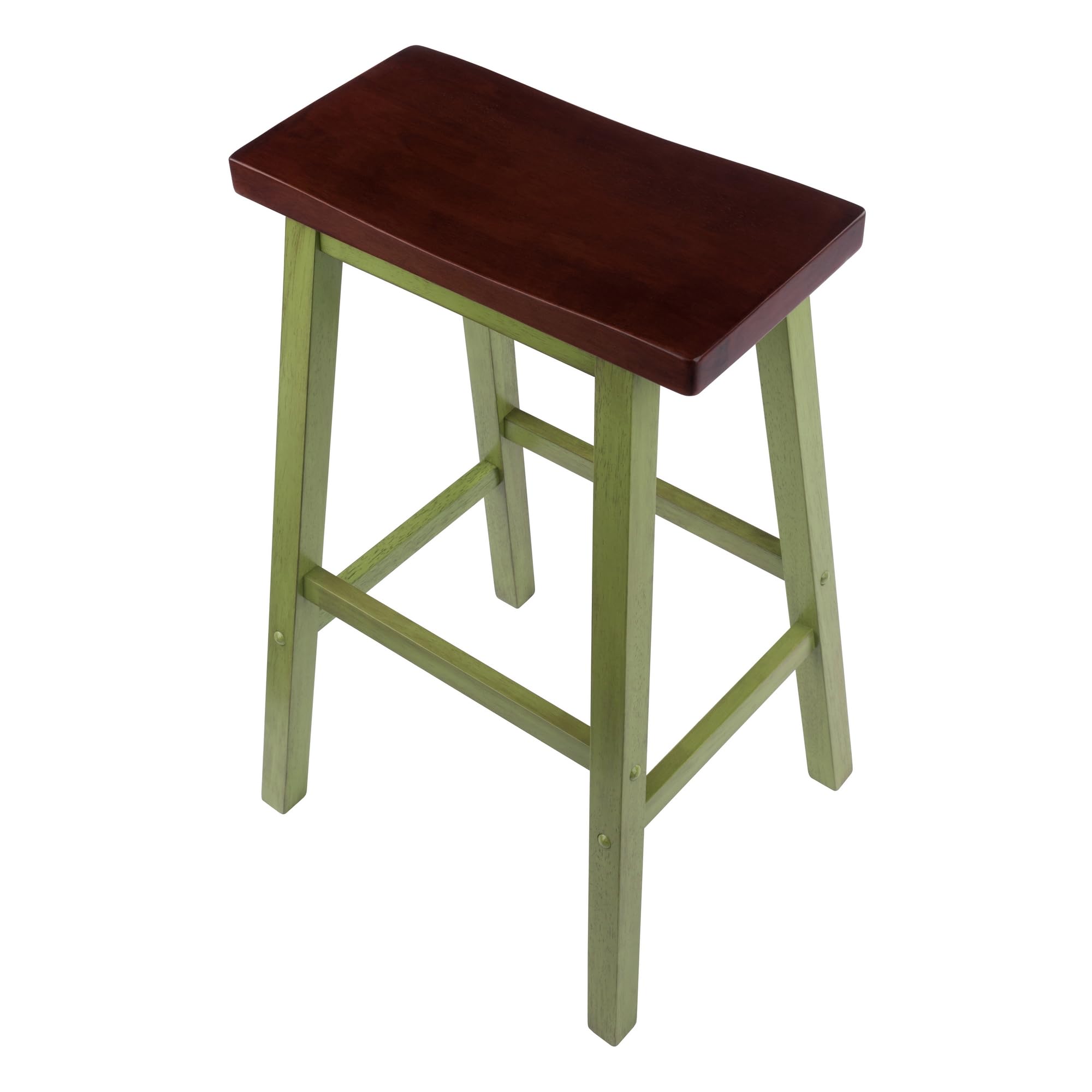 Winsome Satori Saddle Seat 29In Bar Stool, Rustic Green and Walnut Finish - Image 6