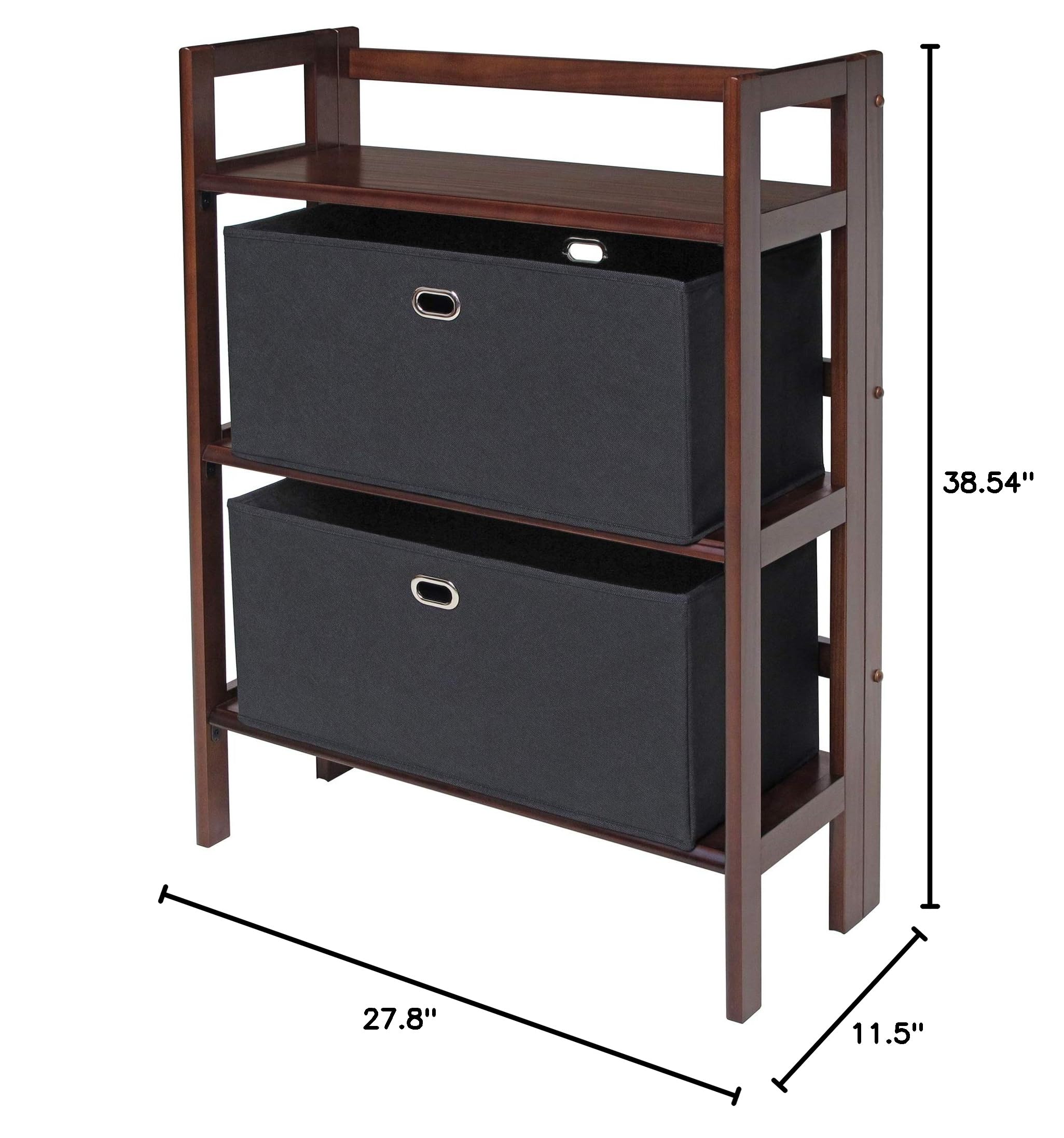 Winsome Torino 3-Pc Folding Bookcase w/Fabric Baskets, Walnut/Black (94395) - Image 3