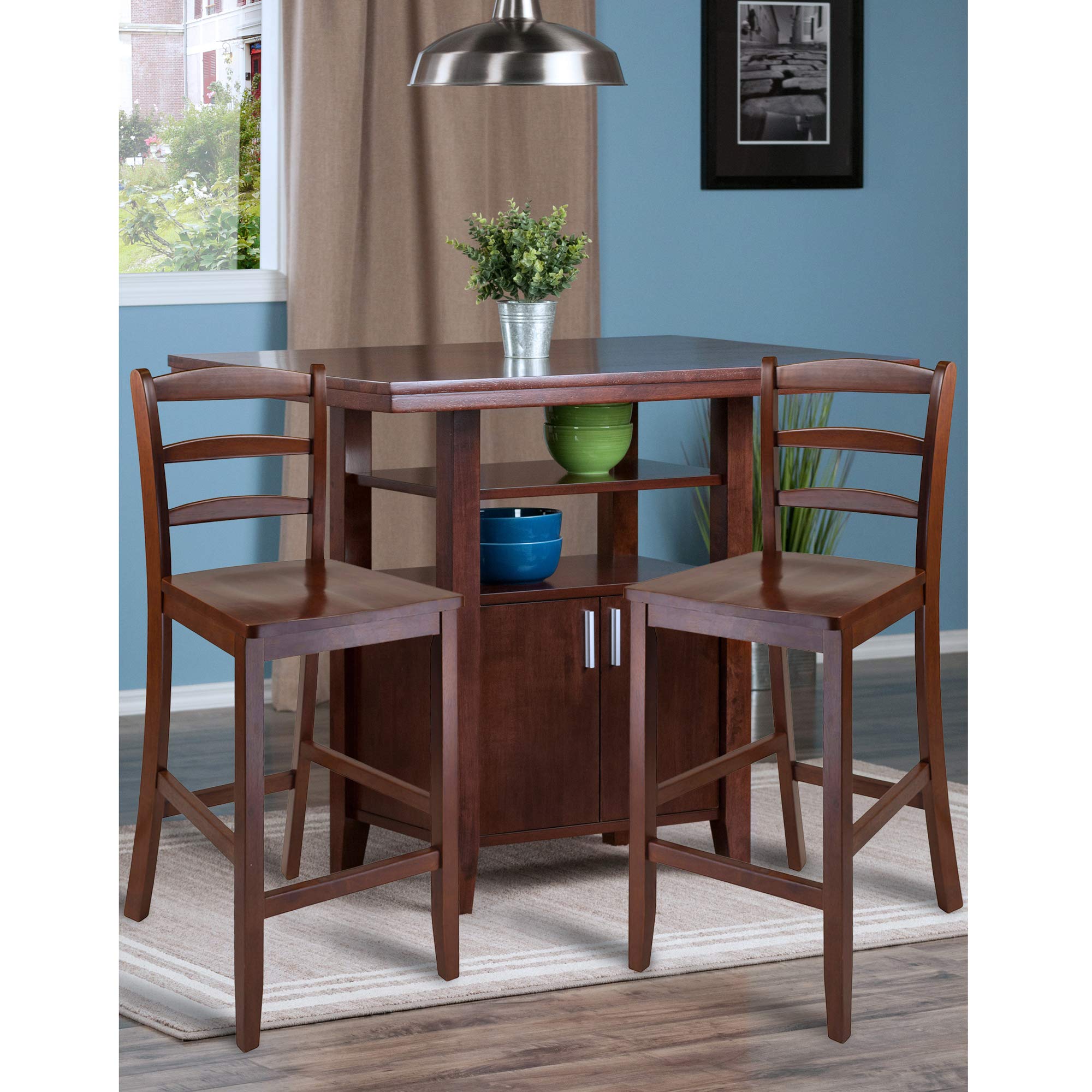 Winsome Wood Albany 3-Pc Set High Table w/Ladder Back Counter Stools - Image 8