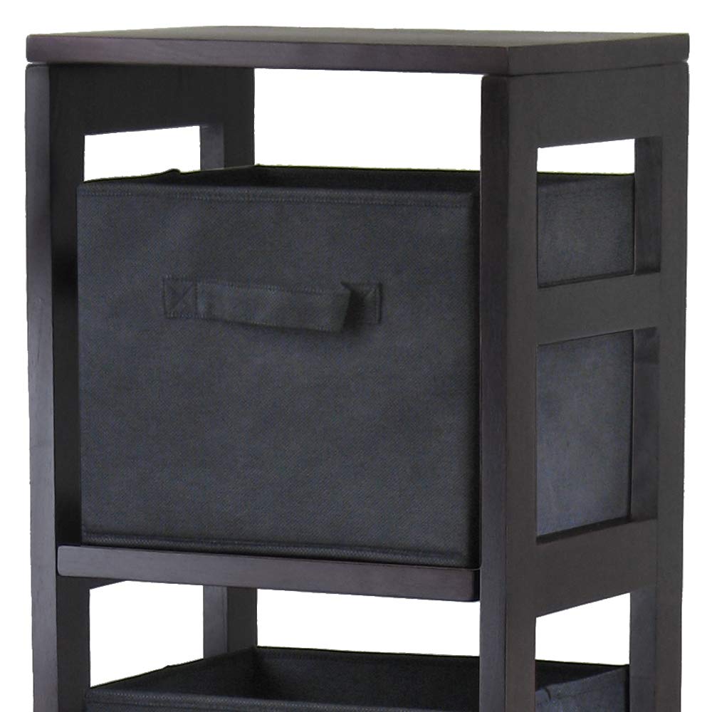 Winsome Wood Capri Wood 4 Section Storage Shelf with 4 Black Fabric Foldable Baskets - Image 3