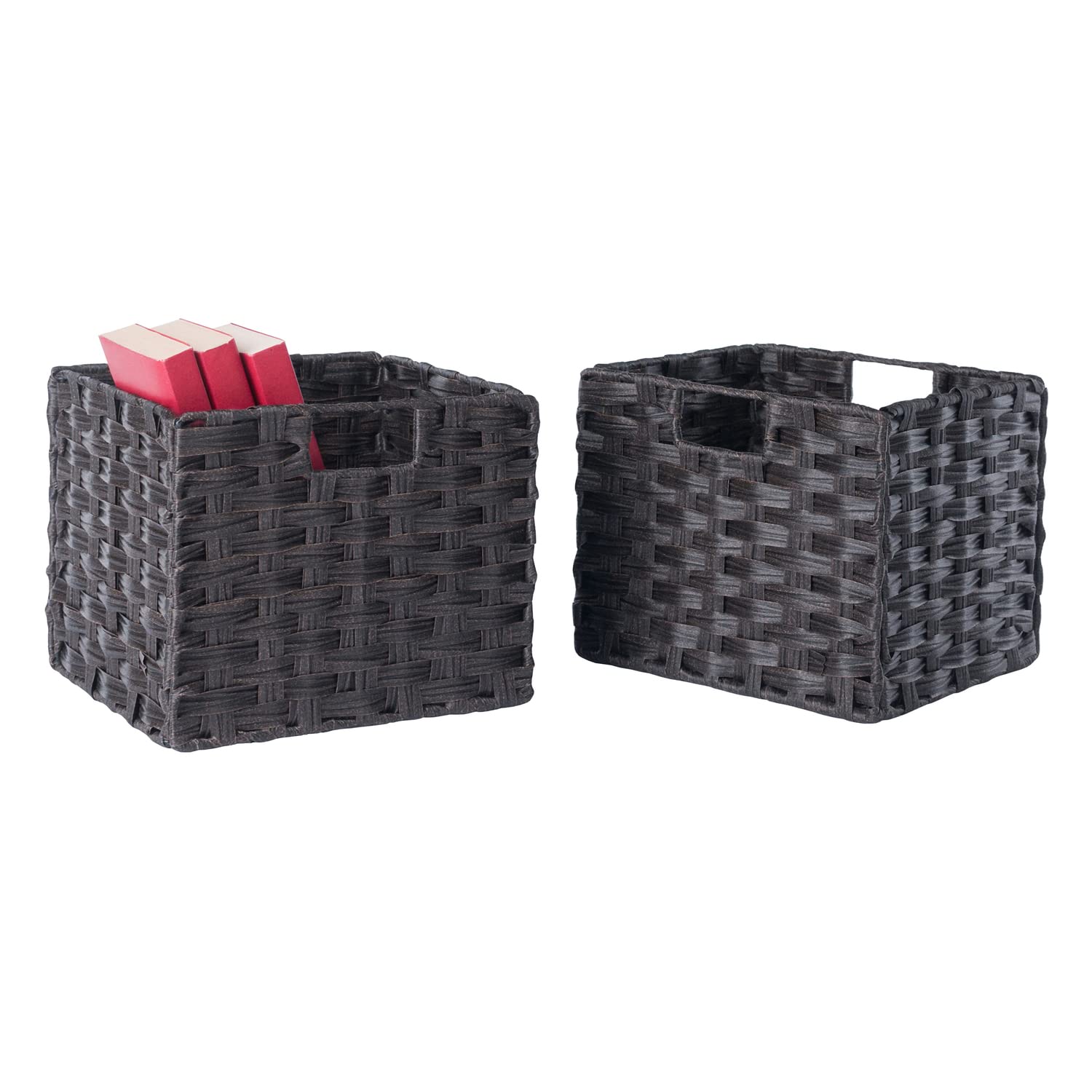 Winsome Wood Melanie 2-Pc Foldable Woven Fiber Basket Set, Chocolate - Image 6