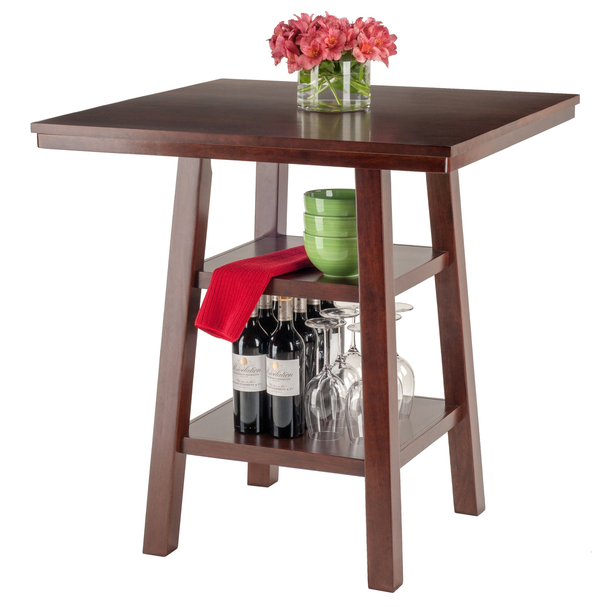 Winsome Wood Orlando 5-Pc Set High Table, 2 Shelves w/ 4 V-Back Counter Stools - Image 4