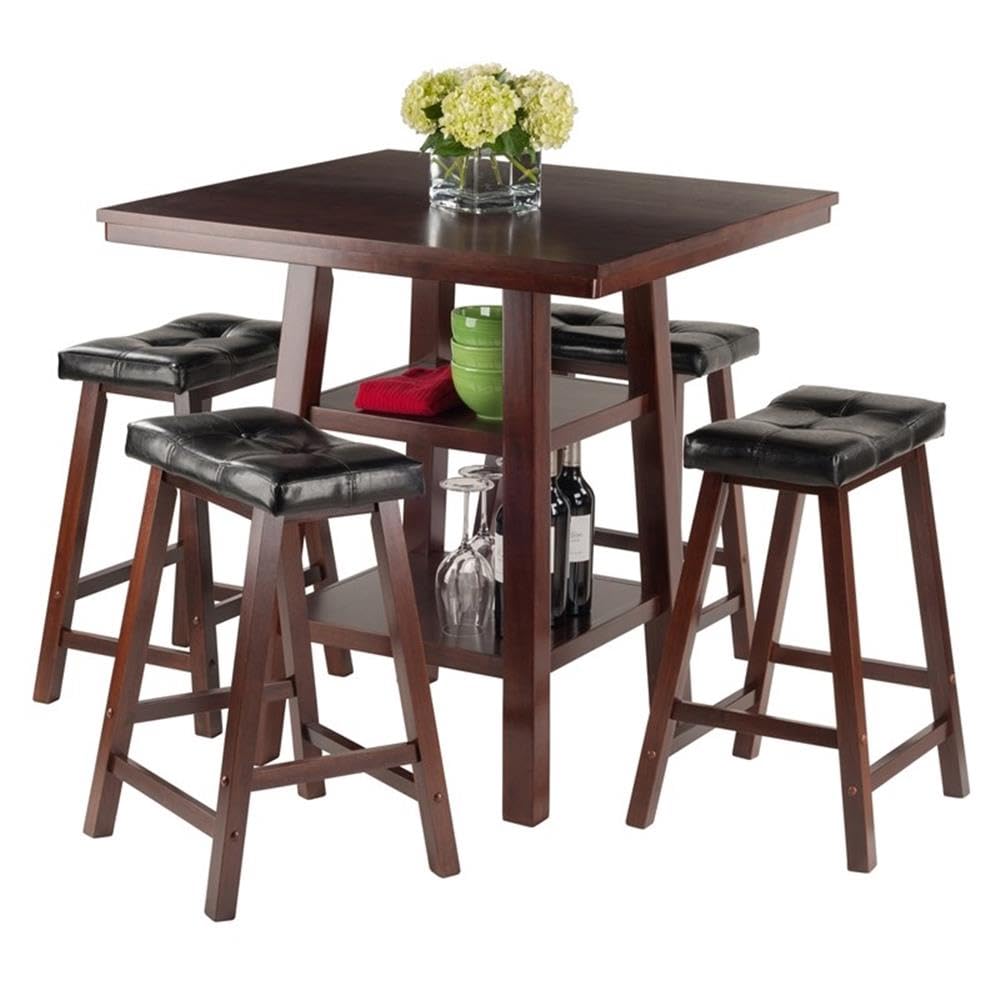 Winsome Wood Orlando 3-Pc Set High Table, 2 Shelves w/ 4 Cushion Seat Stools - Image 3