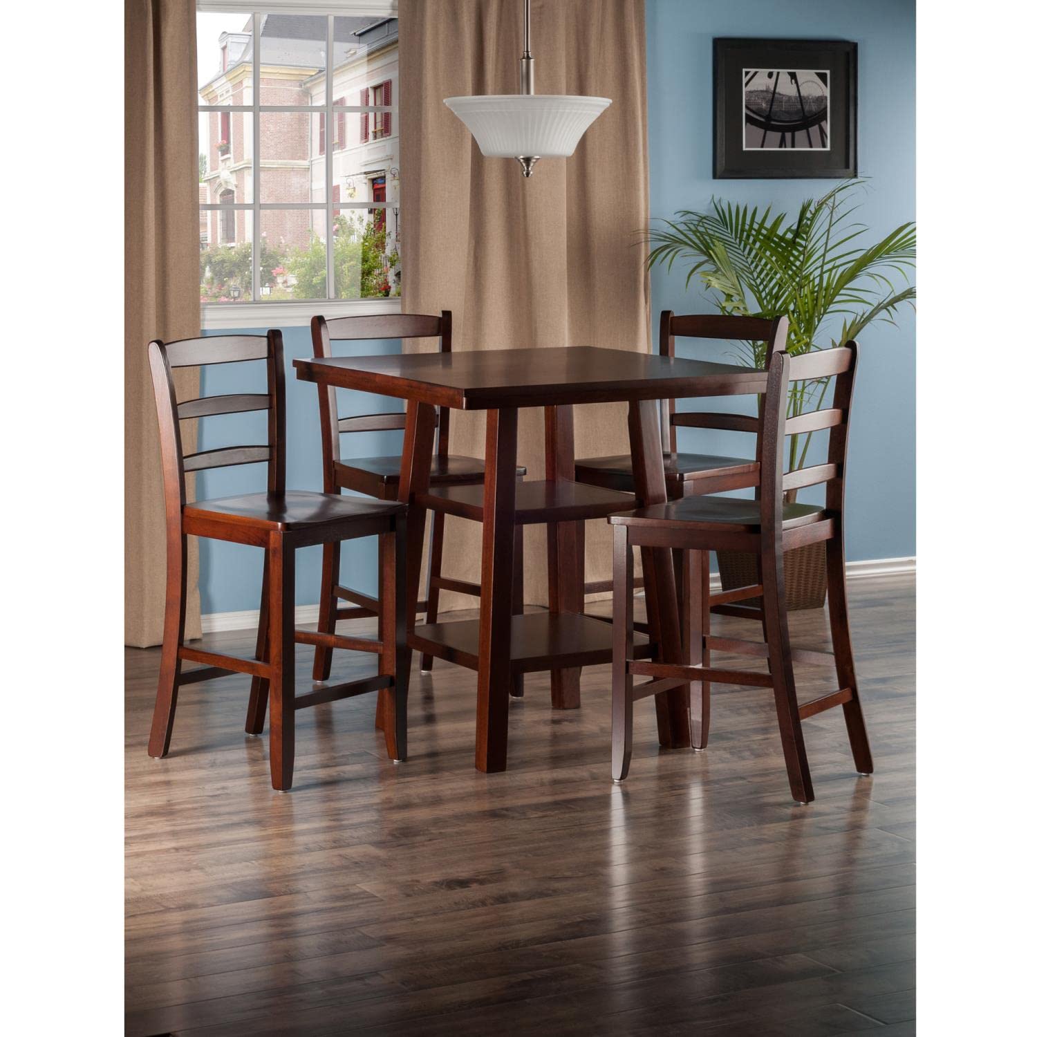 Winsome Wood Orlando 5-Pc Set High Table, 2 Shelves w/ 4 Ladder Back Stools - Image 3