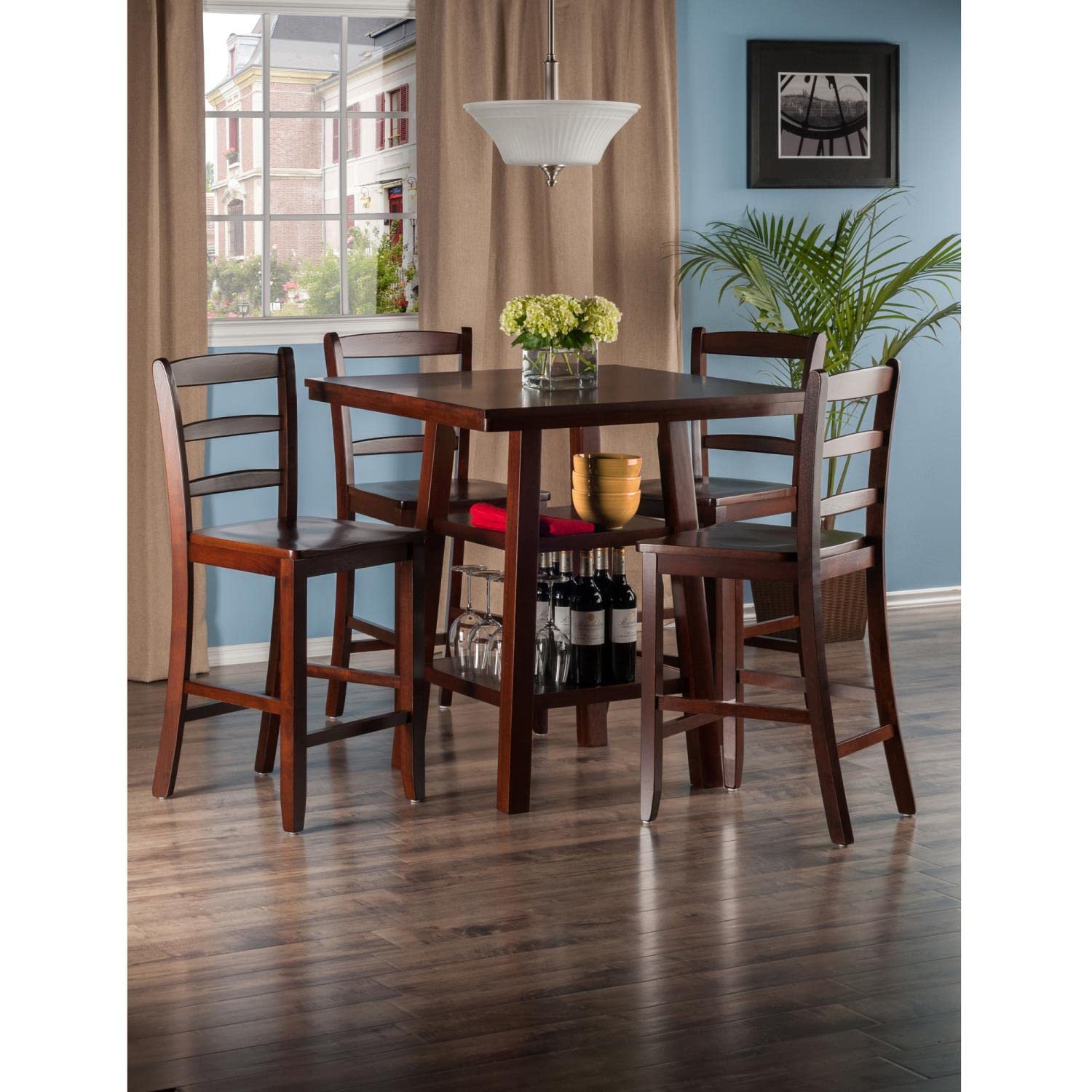 Winsome Wood Orlando 5-Pc Set High Table, 2 Shelves w/ 4 Ladder Back Stools - Image 4