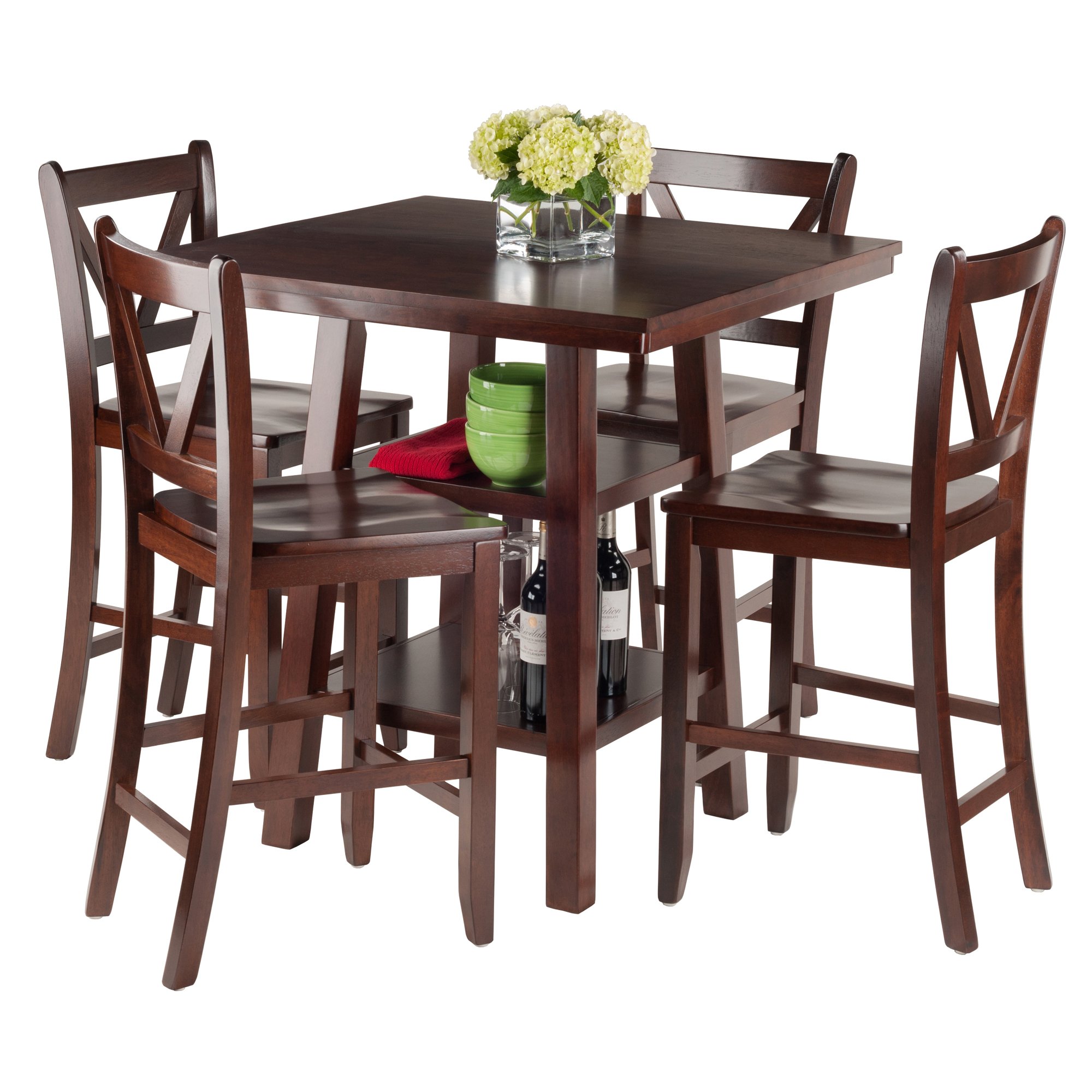 Winsome Wood Orlando 5-Pc Set High Table, 2 Shelves w/ 4 V-Back Counter Stools - Image 6