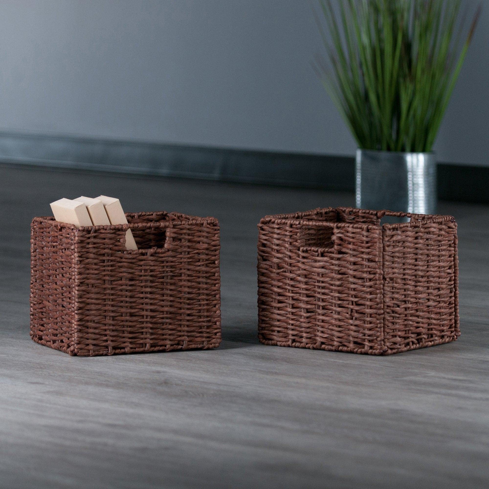Winsome Wood Tessa 2-Pc Foldable Woven Rope Basket Set, Walnut - Image 6